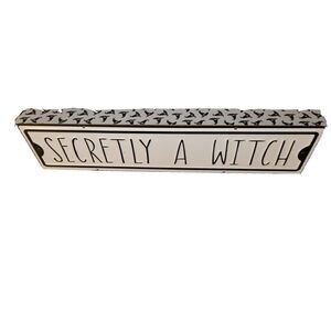 Secretly a Witch Witchcraft Wall Sign Hanging Decor Hats Black White Wood Metal